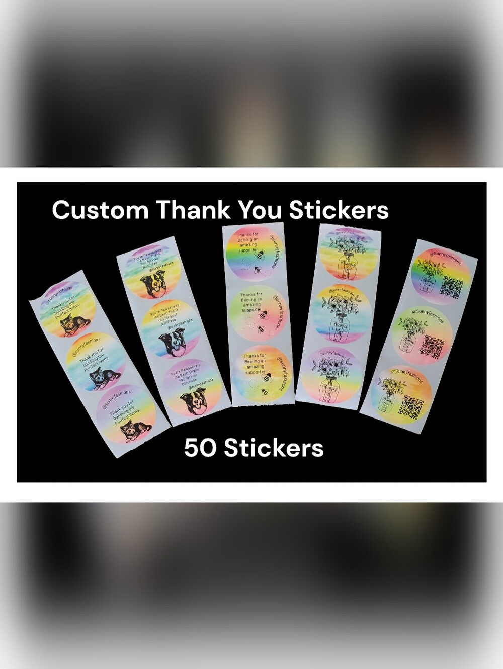 Custom Thank You Stickers - Rainbow Pastel Stickers (50 Pack)